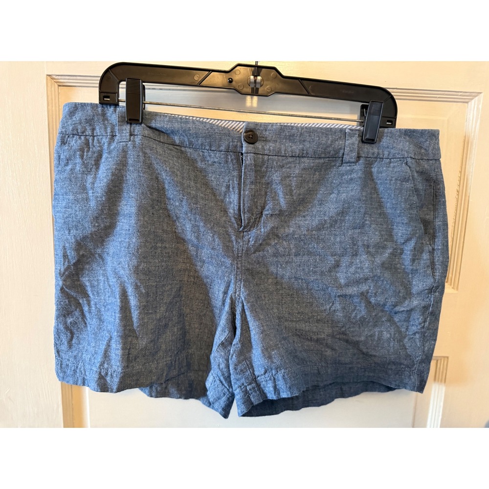 Merona Blue Chambray Cotton Shorts Womens Size 14 Mid Rise Summer Casual Classic